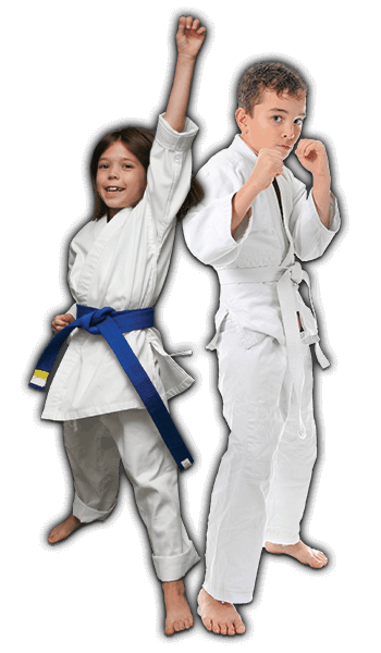 Martial Arts Lessons for Kids in Springfield VA - Happy Blue Belt Girl and Focused Boy Banner